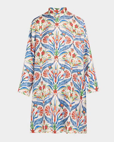 Eskandar Wide A-line Collarless Shirt With Slits (very Long Length) In Brightmulti