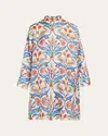 Eskandar Wide A-line Collarless Shirt With Slits (very Long Length) In Brightmulti