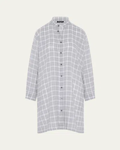 Eskandar Wide A-line Collarless Shirt With Slits (very Long Length) In Grey