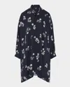 Eskandar Wide A-line Collarless Shirt With Slits (very Long Length) In Navy