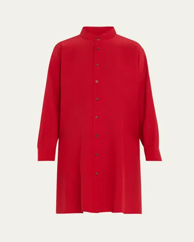 Eskandar Wide A-line Collarless Shirt With Slits (very Long Length) In Rubydark