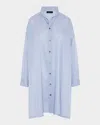Eskandar Wide A-line Collarless Shirt With Slits (very Long Length) In Skyblue