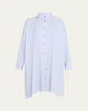 Eskandar Wide A-line Collarless Shirt With Slits (very Long Length) In Skyblue