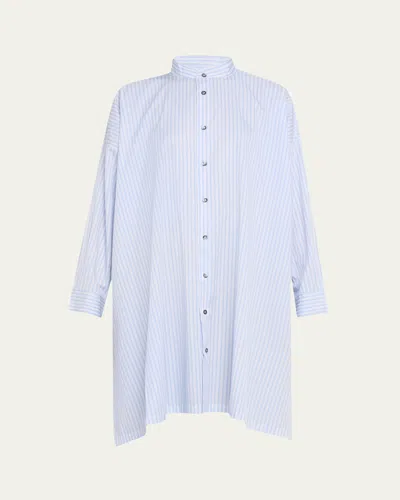 Eskandar Wide A-line Collarless Shirt With Slits (very Long Length) In Skyblue