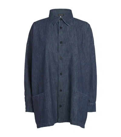 Eskandar Wide A-line Denim Shirt Jacket In Blue