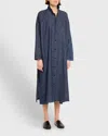 ESKANDAR WIDE A-LINE DENIM SHIRTDRESS WITH DOUBLE STAND COLLAR