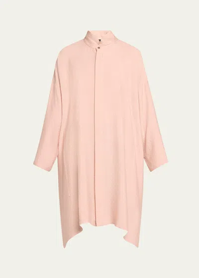 Eskandar Wide A-line Double Stand Collar Shirt (very Long Length) In Pink