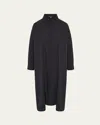 Eskandar Wide A-line Midi Shirtdress With Collar In Blue