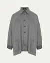 Eskandar Wide A-line Shirt Jacket With Collar (long Length) In Grey