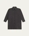 Eskandar Wide A-line Shirt Jacket With Collar (very Long Length) With Slits In Charcoal