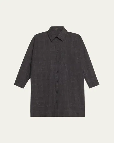 Eskandar Wide A-line Shirt Jacket With Collar (very Long Length) With Slits In Charcoal