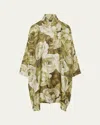 Eskandar Wide A-line Shirt With Chinese Collar And Slits (very Long Length) In Green