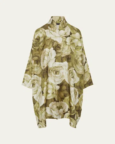 Eskandar Wide A-line Shirt With Chinese Collar And Slits (very Long Length) In Green
