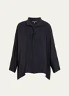 Eskandar Wide A-line Shirt With Open Standup Collar (mid Plus Length) In Black