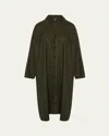Eskandar Wide A-line Shirtdress With Double-stand Collar In Green