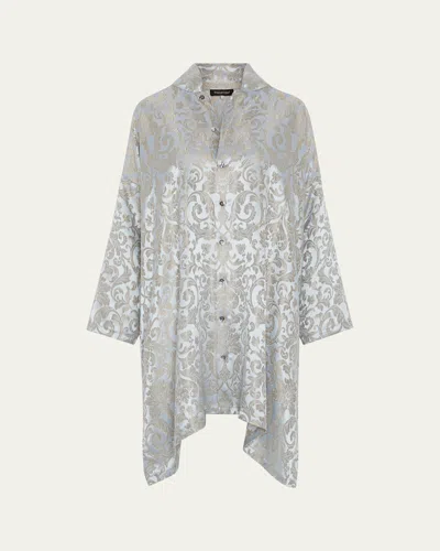 Eskandar Wide A-line Chinese Collar Shirt - Very Long With Slits In Gray
