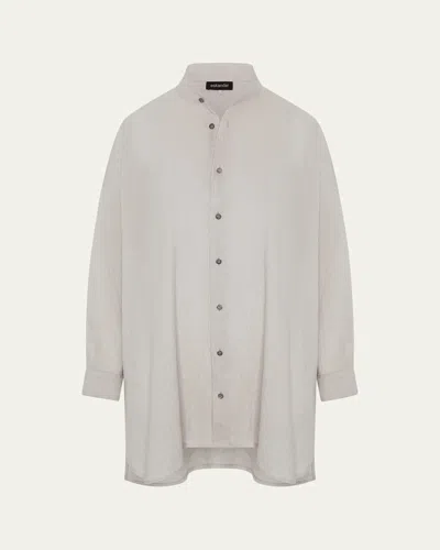 Eskandar Wide A-line Collarless Classic Shirt - Long Plus Length In Gray