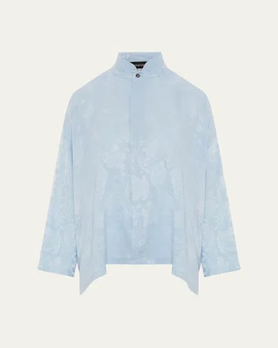 Eskandar Wide A-line Double Stand Collar Shirt - Mid Plus Length In Blue