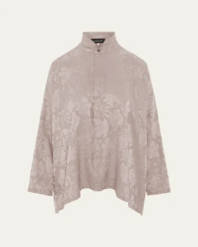 Eskandar Wide A-line Double Stand Collar Shirt - Mid Plus Length In Neutral