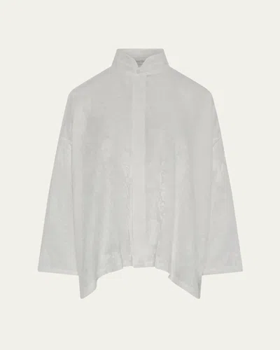 Eskandar Wide A-line Double Stand Collar Shirt - Mid Plus Length In Ivory