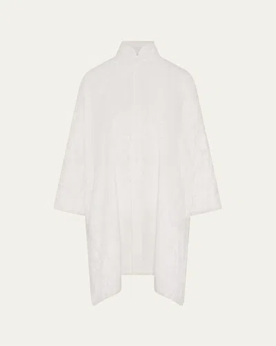 Eskandar Wide A-line Double Stand Collar Shirt - Very Long Length With Slits In White