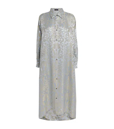Eskandar Wide A-line Midi Shirt Dress In Blue