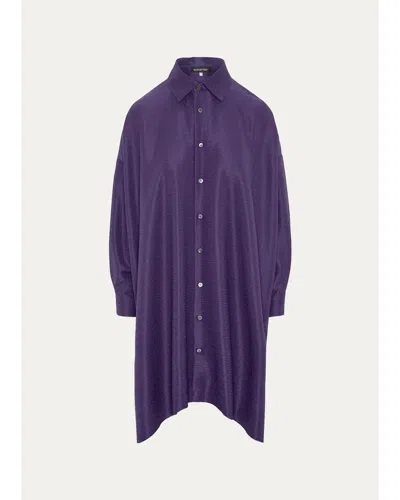 Eskandar Wide A-line Shirt With Collar - Very Long Length With Slits In Purple