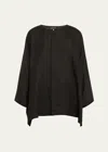 Eskandar Wide Longer-back Bound Neck Linen Shirt (long Length) In Black
