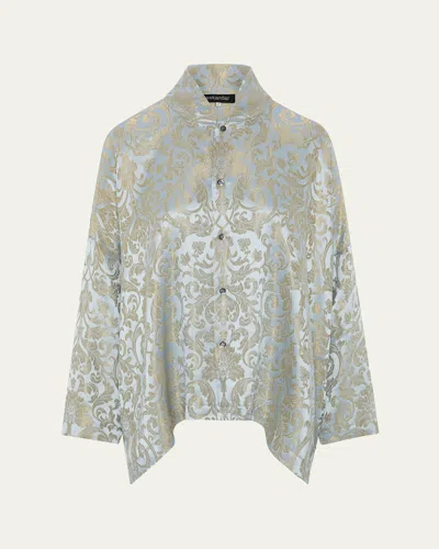 Eskandar Wide Longer Back Chinese Collar Shirt - Mid Plus Length In Metallic