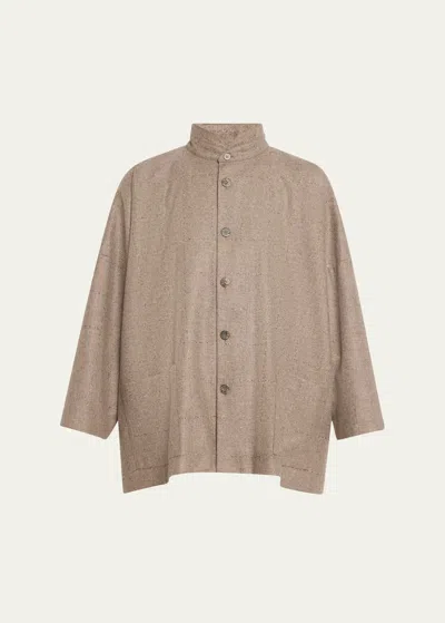 Eskandar Wide Longer-back Double Stand Collar Jacket (long Length) In Mushroom