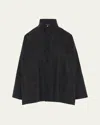 Eskandar Wide Longer-back Double Stand Collar Shirt Jacket (mid Plus Length) In Charcoal