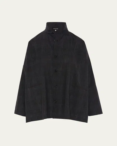 Eskandar Wide Longer-back Double Stand Collar Shirt Jacket (mid Plus Length) In Charcoal
