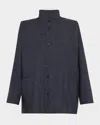 Eskandar Wool-linen Double Stand-collar Shirt Jacket In Navy