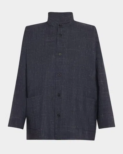 ESKANDAR WIDE LONGER-BACK DOUBLE STAND COLLAR SHIRT JACKET (MID PLUS LENGTH)