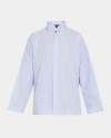 Eskandar Wide Longer Back Double Stand Collar Shirt Mid Plus In Bluewash