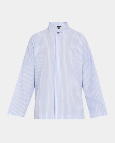 Eskandar Wide Longer Back Double Stand Collar Shirt Mid Plus In Bluewash