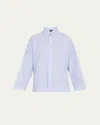 Eskandar Wide Longer Back Double Stand Collar Shirt Mid Plus In Bluewash