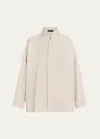 Eskandar Wide Longer-back Double Stand Collar Shirt (mid Plus Length) In Natural