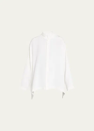Eskandar Wide Longer Back Double Stand Collar Shirt (mid Plus) In White