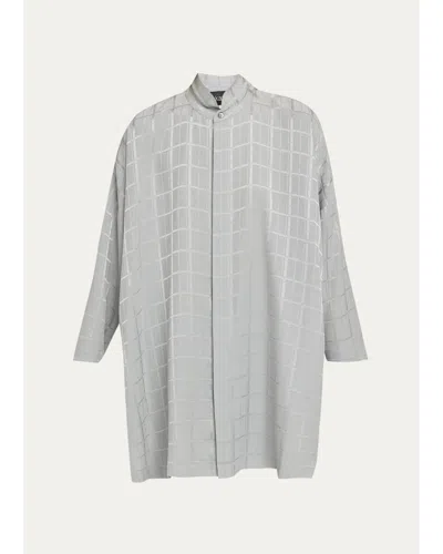 Eskandar Wide Longer Back Double Stand Collar Shirt - Very Long With Slits In Silver