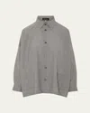 Eskandar Wide Longer Back Shirt Jacket With Collar - Mid Plus Length In Gray