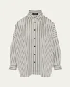 Eskandar Wide Longer-back Shirt With Collar (long Length) In White