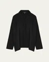 Eskandar Wide A-line Shirt With Open Standup Collar (mid Plus Length)