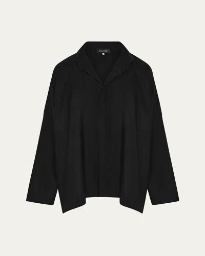ESKANDAR WIDE LONGER-BACK SHIRT WITH DOUBLE STAND COLLAR (MID PLUS LENGTH)