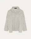 Eskandar Wide Longer-back Shirt With Double-stand Collar (mid Plus Length) In White
