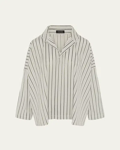 Eskandar Wide Longer-back Shirt With Double-stand Collar (mid Plus Length) In White