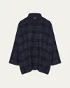 Eskandar Wide Mandarin Jacket (long Length) In Blue