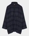 Eskandar Wide Mandarin Jacket (long Length) In Blue