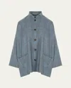 Eskandar Wide Mandarin Jacket (long Length) In Fadedblue