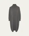 Eskandar Wide Raglan Sleeve Roll Neck Dress In Gray